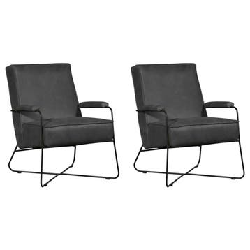 Set van 2 Leren fauteuils Hope - Vintage Grey (grijs), Nieuw, Ophalen of Verzenden, 50 tot 75 cm, Leer