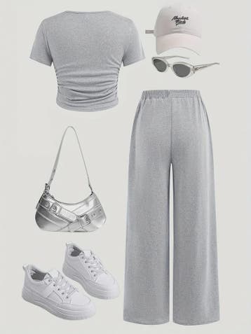 Casual Zomer Set voor Meisjes: T-shirt met Knopen & Wijde Br, Verzenden, Nieuw