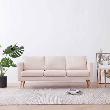 vidaXL Driezitsbank stof crème, Huis en Inrichting, Verzenden, Minder dan 150 cm, Stof, Driepersoons