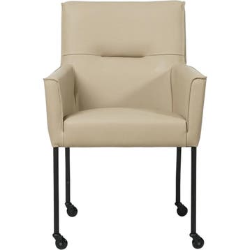 Leren eetkamerstoel met wieltjes en armleuning Lucky -, Huis en Inrichting, Stoelen, Nieuw, Leer, Ophalen of Verzenden, Bruin