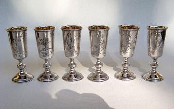 Khlebnikov - Set of 6 Imperial Russian Silver Beakers,