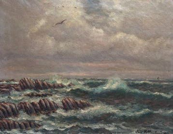 Leon Hellembrandt (XX) - Woeste rotsen in de zee