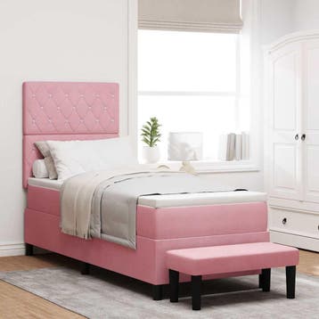 vidaXL Boxspring bed met hoofdeinde Roze 200 x 80 cm Fluweel, Verzenden, Nieuw, Eenpersoons, Stof