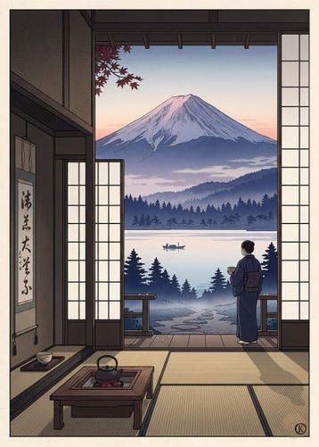 [XL MATTE PAPER] Mount Fuji at Dawn from a Tea House by, Antiek en Kunst