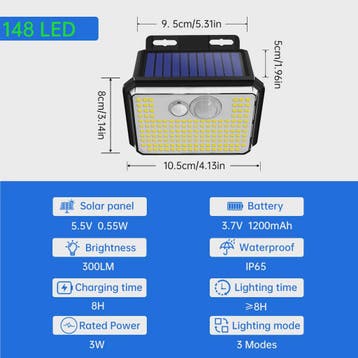 Krachtige Solar Buitenlamp met 148 LED's, Bewegingssensor &, Verzenden, Nieuw