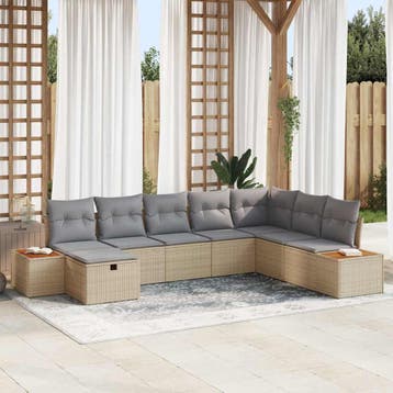 vidaXL Tuin Sofa Set met kussen met opslag Beige poly rattan, Tuin en Terras, Verzenden, Nieuw