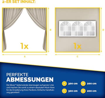Tillvex® Zijwand voor paviljoen - 3x3m - Beige, Tuin en Terras, Partytenten, Verzenden, Zo goed als nieuw