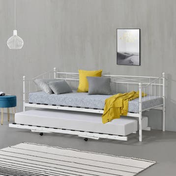 Slaapbank met onderschuifbed Skutskär 90x200 cm wit, Verzenden, Nieuw