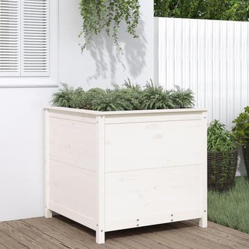 vidaXL Plantenbak 82,5x82,5x78 cm massief grenenhout wit, Verzenden, Nieuw, Hout, 60 cm of meer
