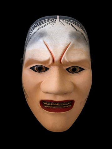 Noh masker - Hout, Prachtig Japans handgesneden Nô-masker