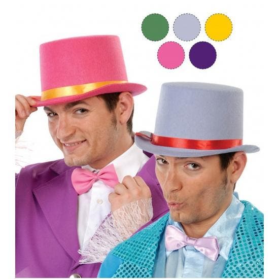 Grijze hoge hoed van vilt met gouden lint - Hoge hoeden, Hobby en Vrije tijd, Feestartikelen, Ophalen of Verzenden