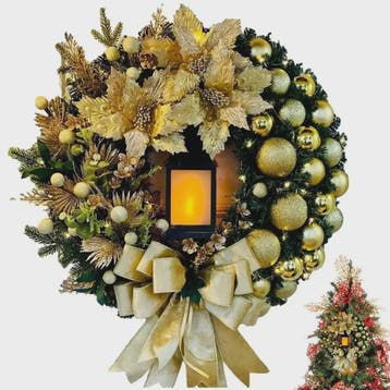 30cm Kerstkrans met Lantaarn en Grote Strik - Decoratieve De, Verzenden, Nieuw