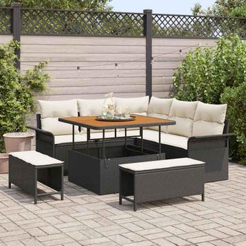 vidaXL Tuin Sofa Set 8 st 7-Aantal zitplaatsen Zwart en, Verzenden, Nieuw, 8 zitplaatsen