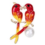 Fako Bijoux - Broche - Vogel - Parkieten Met Parel - 45x26mm, Verzenden, Nieuw