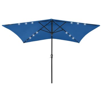 vidaXL Parasol met LEDs en stalen paal 2x3 m azuurblauw, Verzenden, Nieuw, 2 tot 3 meter