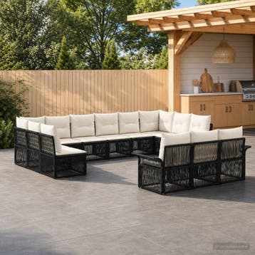 vidaXL Tuinbankenset 13 st Zwart poly rattan, Verzenden, Nieuw, 3 zitplaatsen