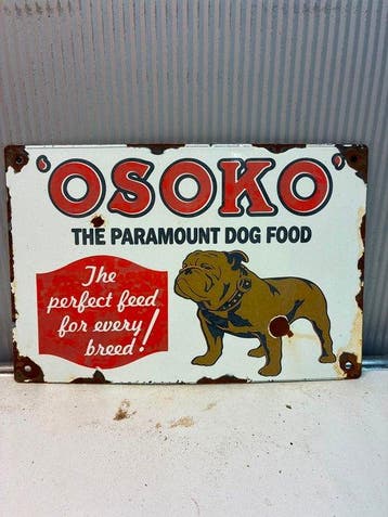 Osoko Dog Food – Emaille Reclamebord met Bulldog - Emaille