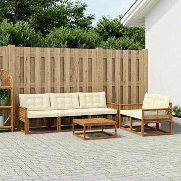 vidaXL Buiten bankenset met kussen 7 pcs Natuurlijk en Crème, Verzenden, Nieuw