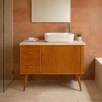 Badkamermeubel | Vintage | Met Roldeur | Eiken |  4512, Minder dan 50 cm, 75 cm of meer, Ophalen of Verzenden, Zo goed als nieuw