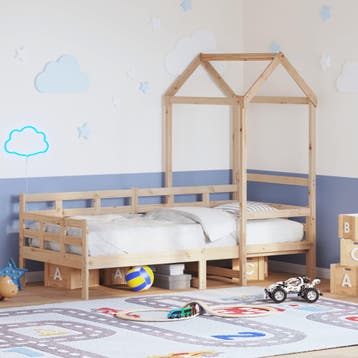 vidaXL Slaapbank met huisje 80x200 cm massief grenenhout, Eenpersoons, Bruin, Verzenden, Nieuw