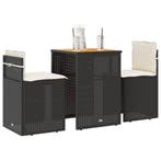 vidaXL 3-delige Bistroset met kussens poly rattan zwart, Verzenden, Nieuw, Rotan