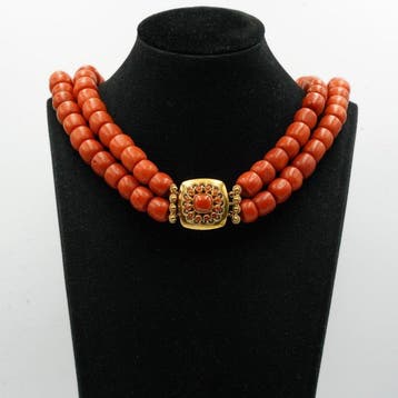 Ketting - 14 karaat Geel goud Bloedkoraal, Sieraden, Tassen en Uiterlijk