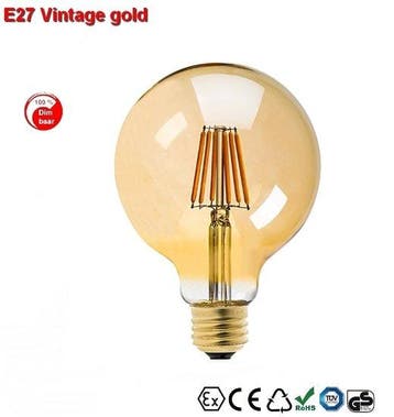 E27 Vintage G95 led lamp 6w gold-warmwit Dimbaar, Verzenden, Nieuw