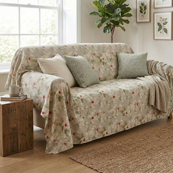 BA232 - Bloemenbedspreid - Klaar voor gebruik - Taupe, Wit,