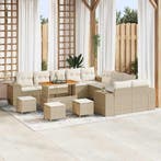 vidaXL Tuin Sofa Set met kussen 14 pcs Beige en Crème poly, Tuin en Terras, Verzenden, Nieuw, Rotan, 4 zitplaatsen