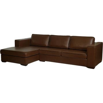Leren hoekbank Fine - 2 zits arm rechts + longchair links -, Hoekbank, Nieuw, Ophalen of Verzenden, Modern