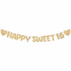 Banner Happy Sweet 16 goud of rosé goud, Hobby en Vrije tijd, Feestartikelen, Verzenden, Nieuw, Versiering, Verjaardag