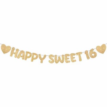 Banner Happy Sweet 16 goud of rosé goud, Verzenden, Nieuw, Versiering, Verjaardag