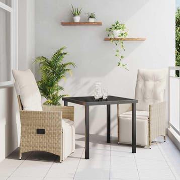 vidaXL Tuin eettafelset met kussen 3 pcs Beige poly rattan, Tuin en Terras, Tuinsets en Loungesets, Verzenden, Nieuw, Rotan, 3 zitplaatsen