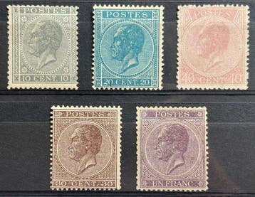 België 1865/1867 - Uitgifte Leopold I in profiel links, met, Gestempeld