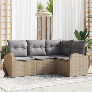 vidaXL Tuinbankenset 4 st Beige en Licht Grijs poly rattan, Verzenden, Nieuw, 4 zitplaatsen