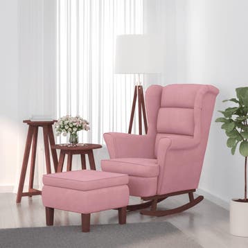 vidaXL Schommelstoel met oorleuning roze fluweel massief, Verzenden, Nieuw