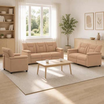 vidaXL Bankstel 3 pcs Cappuccino Kunstleer, Verzenden, Nieuw, Leer, 150 tot 200 cm