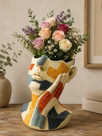 sculptuur, Abstract Face Planter Vase – Contemporary