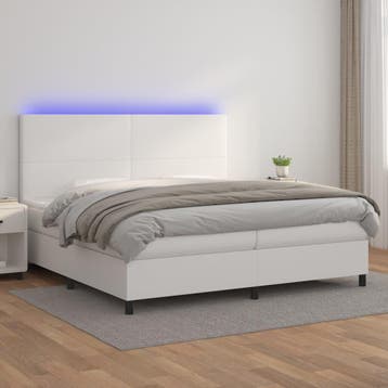 vidaXL Boxspring met matras en LED kunstleer wit 200x200 cm, Overige materialen, Verzenden, Wit, Overige maten