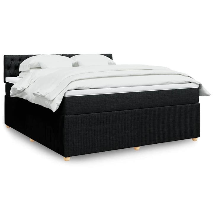 vidaXL Boxspring met matras stof zwart 180x200 cm, Huis en Inrichting, Slaapkamer | Bedden, 80 cm, 200 cm, Zwart, Eenpersoons