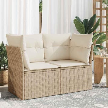 vidaXL Tuinbank 2-zits met kussens poly rattan beige, Tuin en Terras, Verzenden, Nieuw