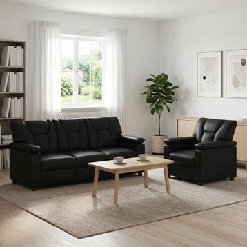 vidaXL Bankstel 2 pcs Zwart Kunstleer, Verzenden, Nieuw, Leer, 150 tot 200 cm