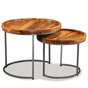 vidaXL 2-delige Bijzettafelset massief mangohout, Verzenden, Nieuw, Hout, Minder dan 45 cm
