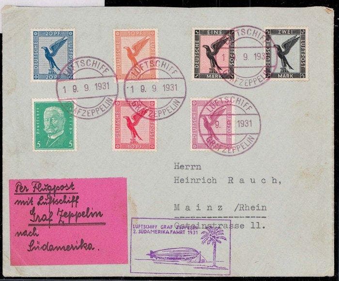 Duitse Rijk 1931 - Luchtschip Graf Zeppelin, 2e, Postzegels en Munten, Postzegels | Europa | Duitsland
