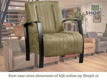Leren fauteuil Glamour - Kenia Olive (olijf), Nieuw, Ophalen of Verzenden, 50 tot 75 cm, Industrieel, Modern, Retro