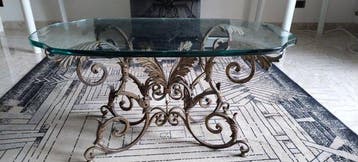 Middentafel - Glas, Smeedijzer - Vintage salontafel met een
