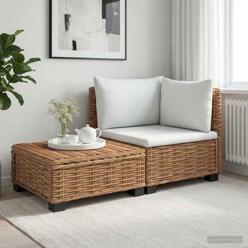 vidaXL 2 st Rieten Loungeset met Kussens GENDT Natuurlijk, Tuin en Terras, Tuinsets en Loungesets, 2 zitplaatsen, Nieuw, Loungeset