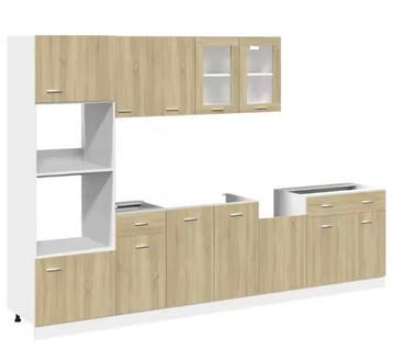 7-delige Keukenkastenset Sonoma – Met Glaskast &amp; Ovenkast, Huis en Inrichting, Verzenden, Nieuw