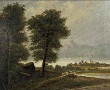 Franse school (XIX) - Paysage au bord du lac Lémen