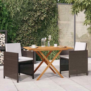 vidaXL 3-delige Tuinset met kussens poly rattan bruin, Verzenden, Nieuw, Tuinset